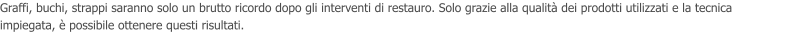 Graffi, buchi, strappi saranno solo un brutto ricordo dopo gli interventi di restauro. Solo grazie alla qualit dei prodotti utilizzati e la tecnica impiegata,  possibile ottenere questi risultati.